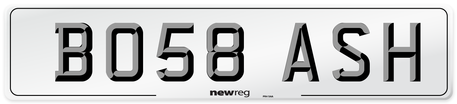 BO58 ASH Number Plate from New Reg